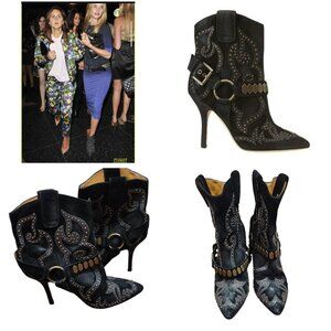 Nine West Black Heeled Boots with Silver Accents